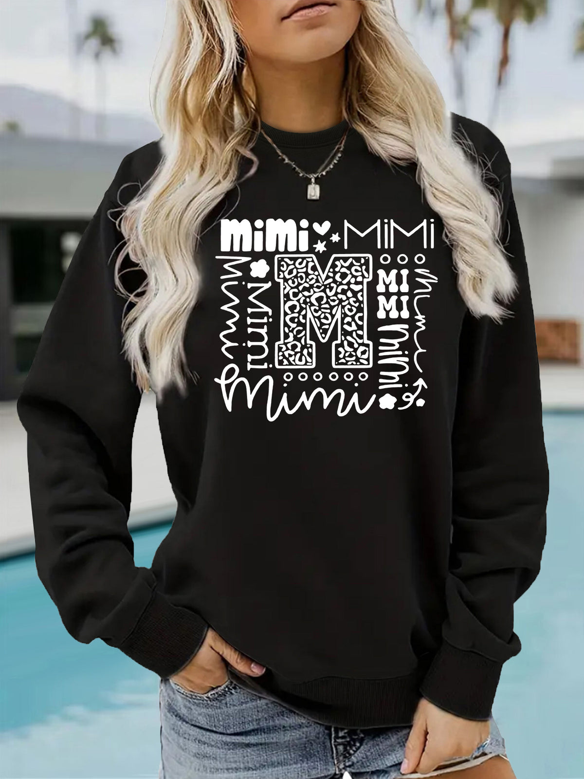 Letter printed round neck long sleeved sweatshirt