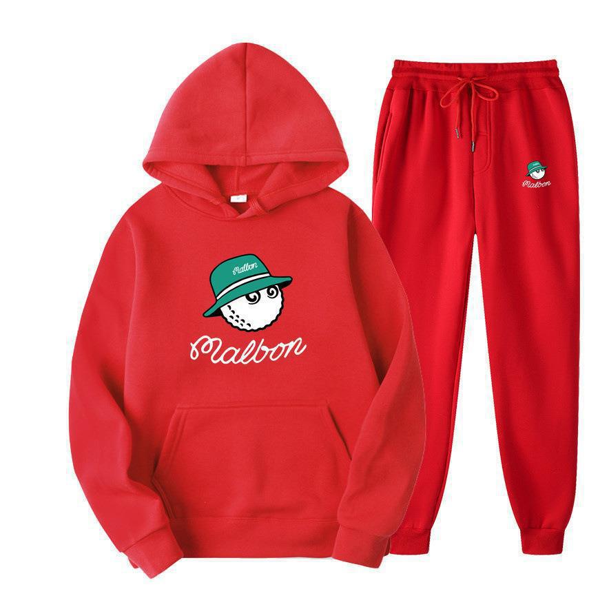 Men Golf Casual Sport Fleece Lined Hooded Sweatshirt Tracksuit Set