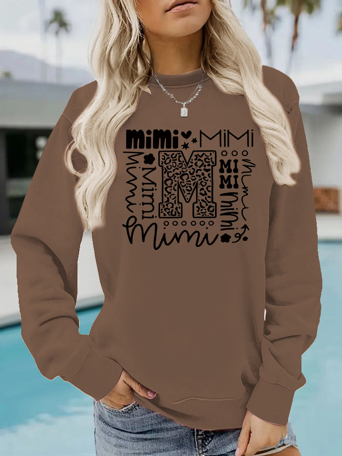 Letter printed round neck long sleeved sweatshirt