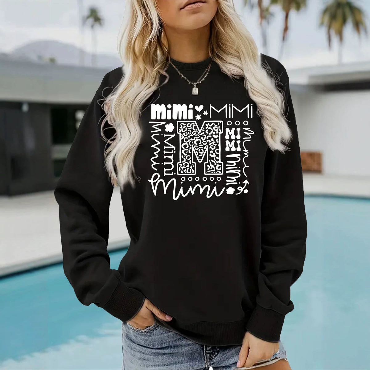 Letter printed round neck long sleeved sweatshirt