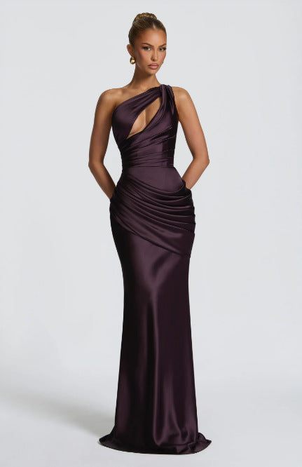 Women'S Slanted Shoulder Long Dress