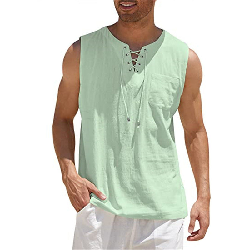 Men'S Sleeveless Lace-Up Shirt