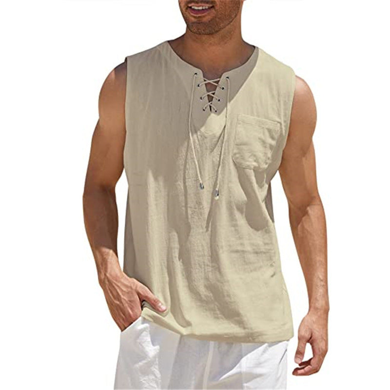 Men'S Sleeveless Lace-Up Shirt