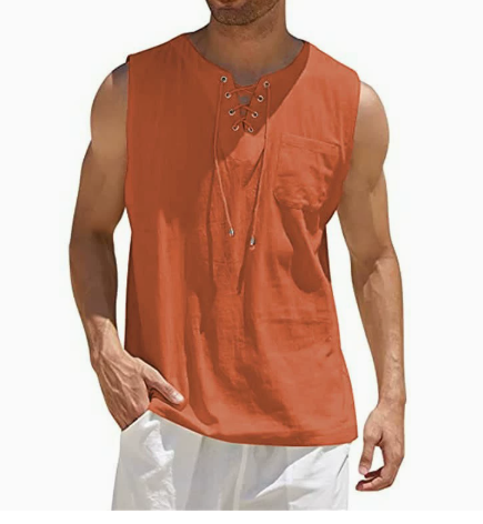 Men'S Sleeveless Lace-Up Shirt