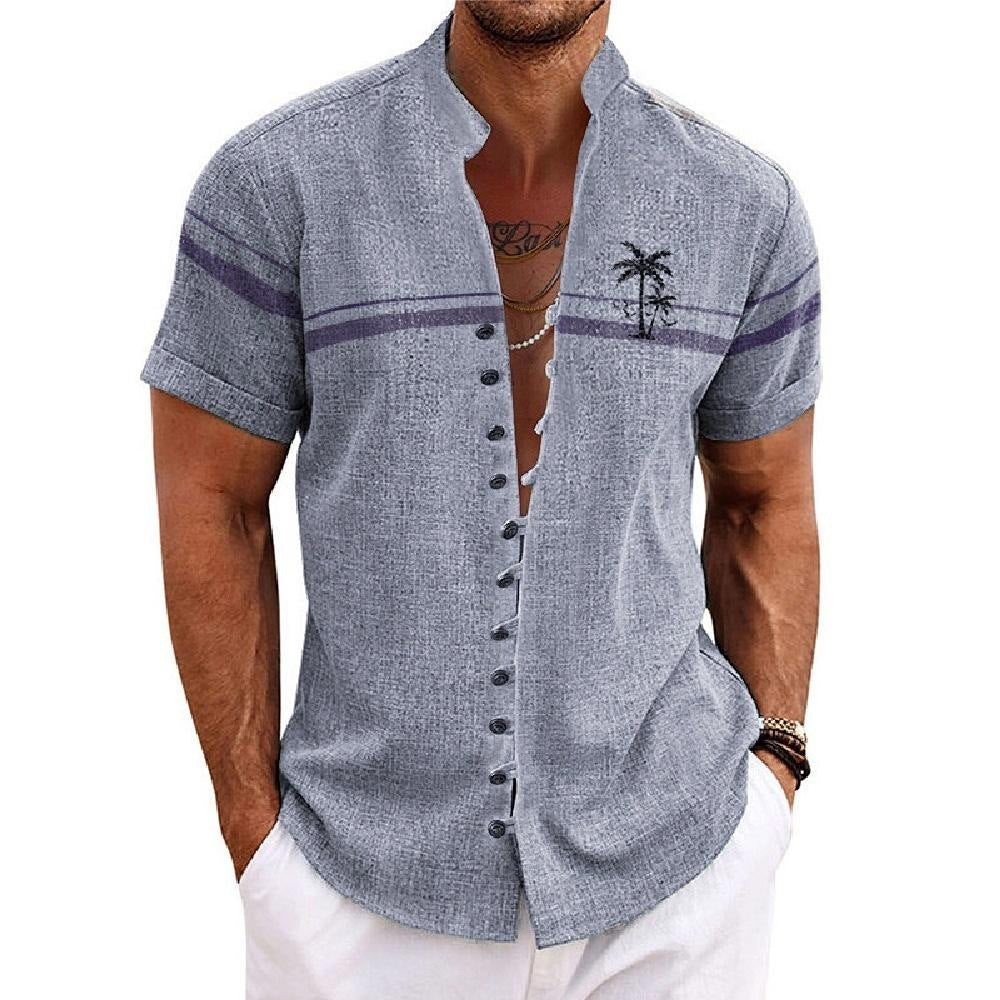 Men'S Stand Collar Short Sleeve Shirt