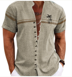 Men'S Stand Collar Short Sleeve Shirt