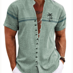 Men'S Stand Collar Short Sleeve Shirt