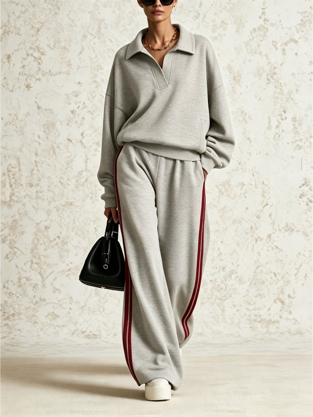 Contrast Wide Leg Pants Set
