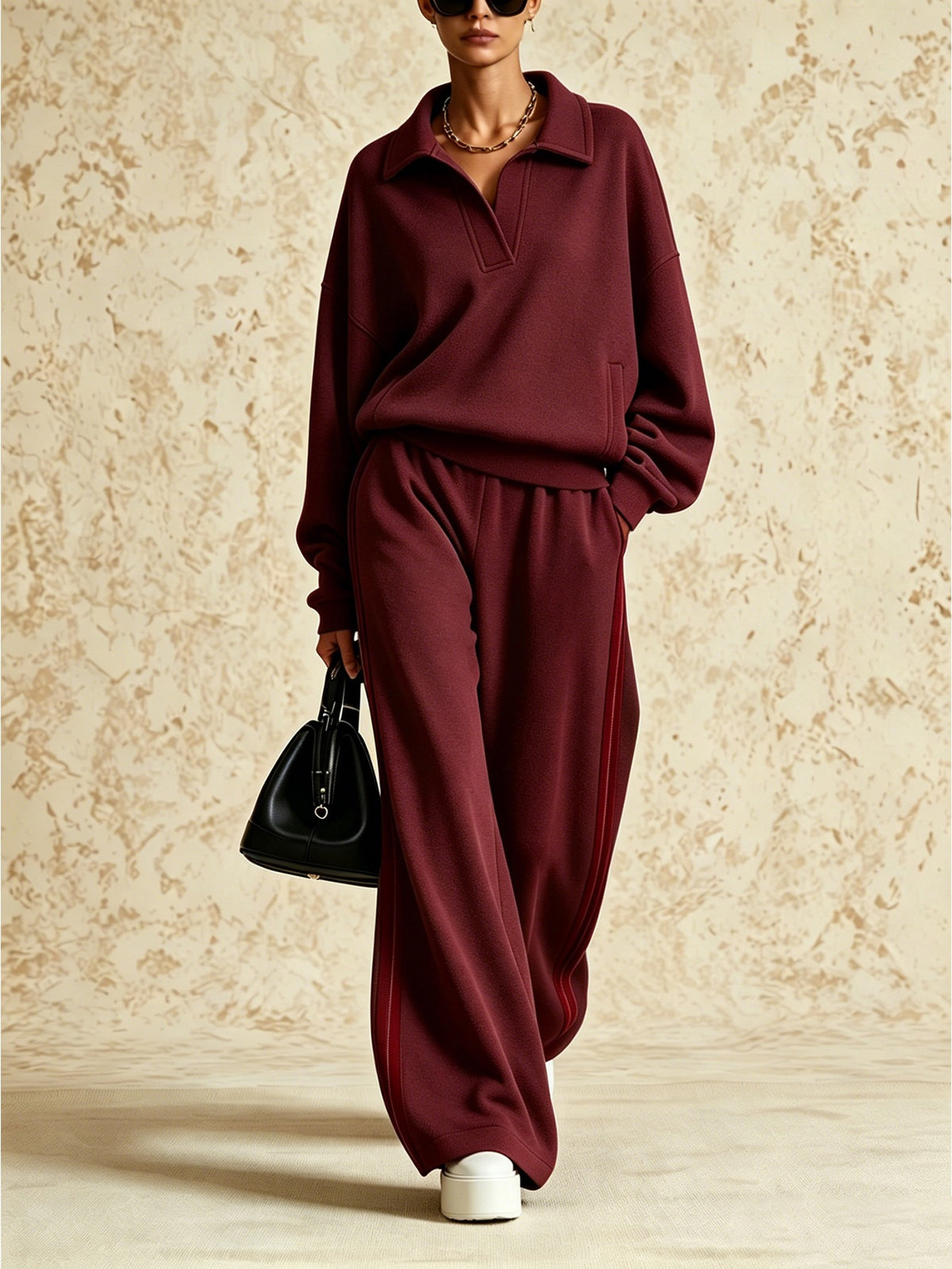 Contrast Wide Leg Pants Set