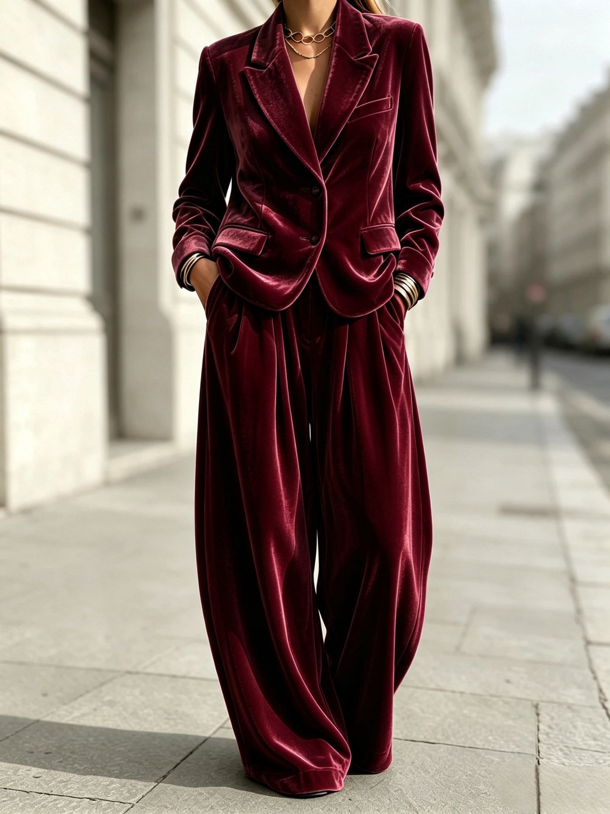 Suit Jacket Wide Leg Pants Set
