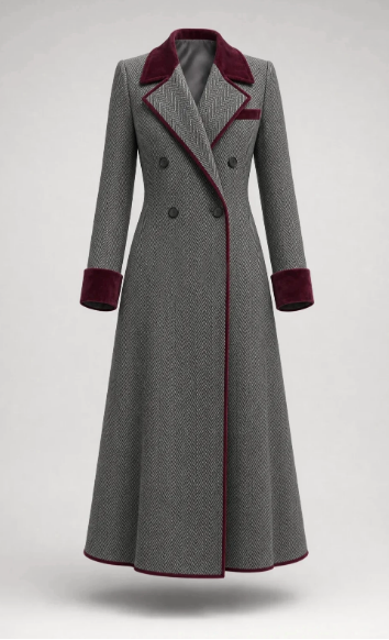 Fishbone-Pattern Long Coat