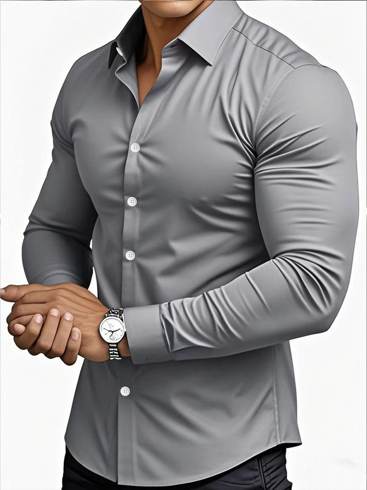 Men'S Long Sleeve Solid Color Shirt