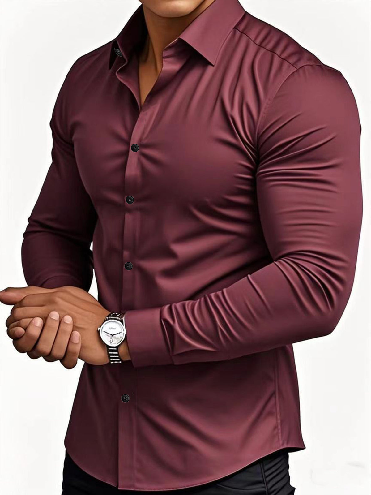 Men'S Long Sleeve Solid Color Shirt