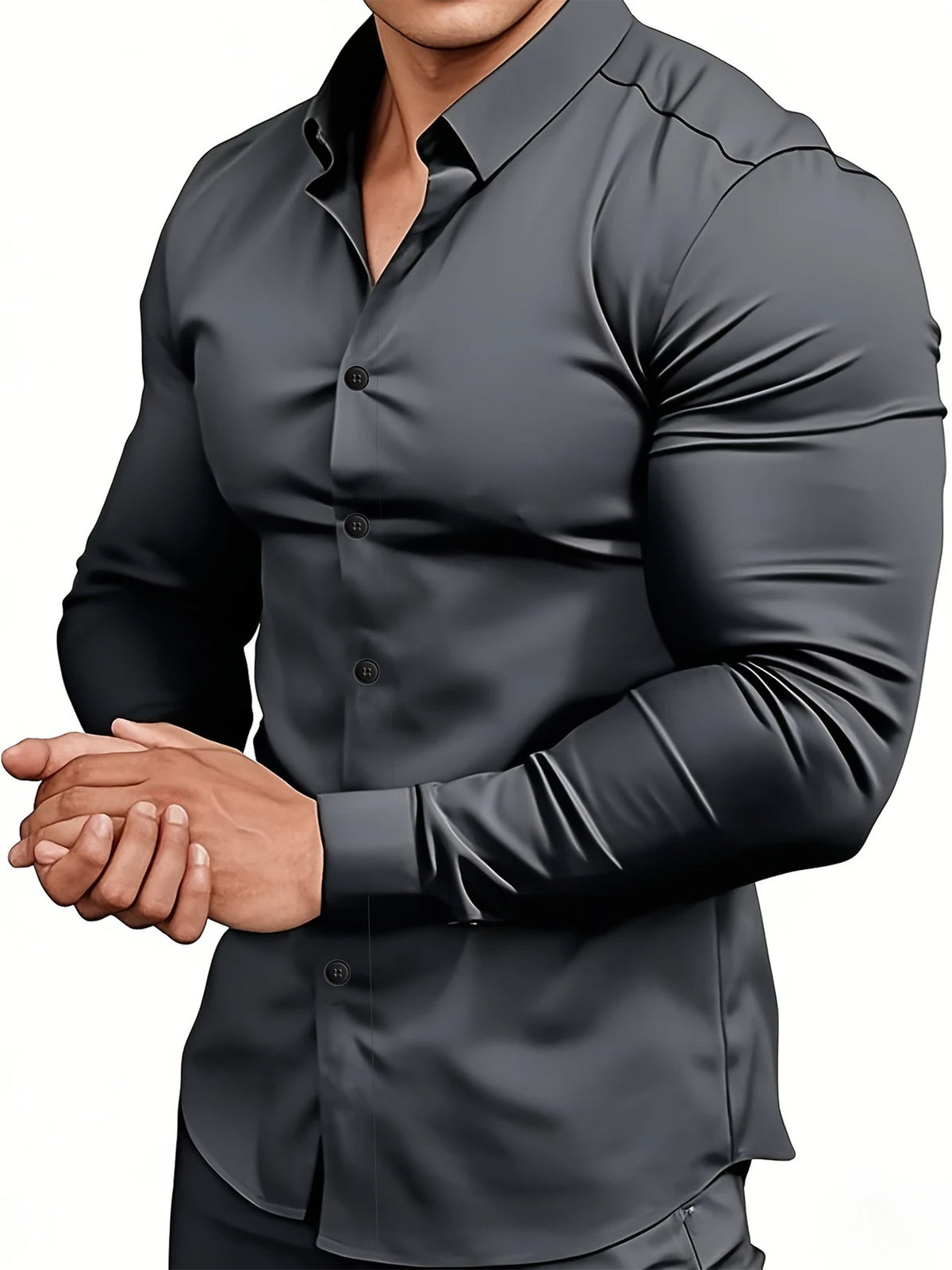 Men'S Long Sleeve Solid Color Shirt