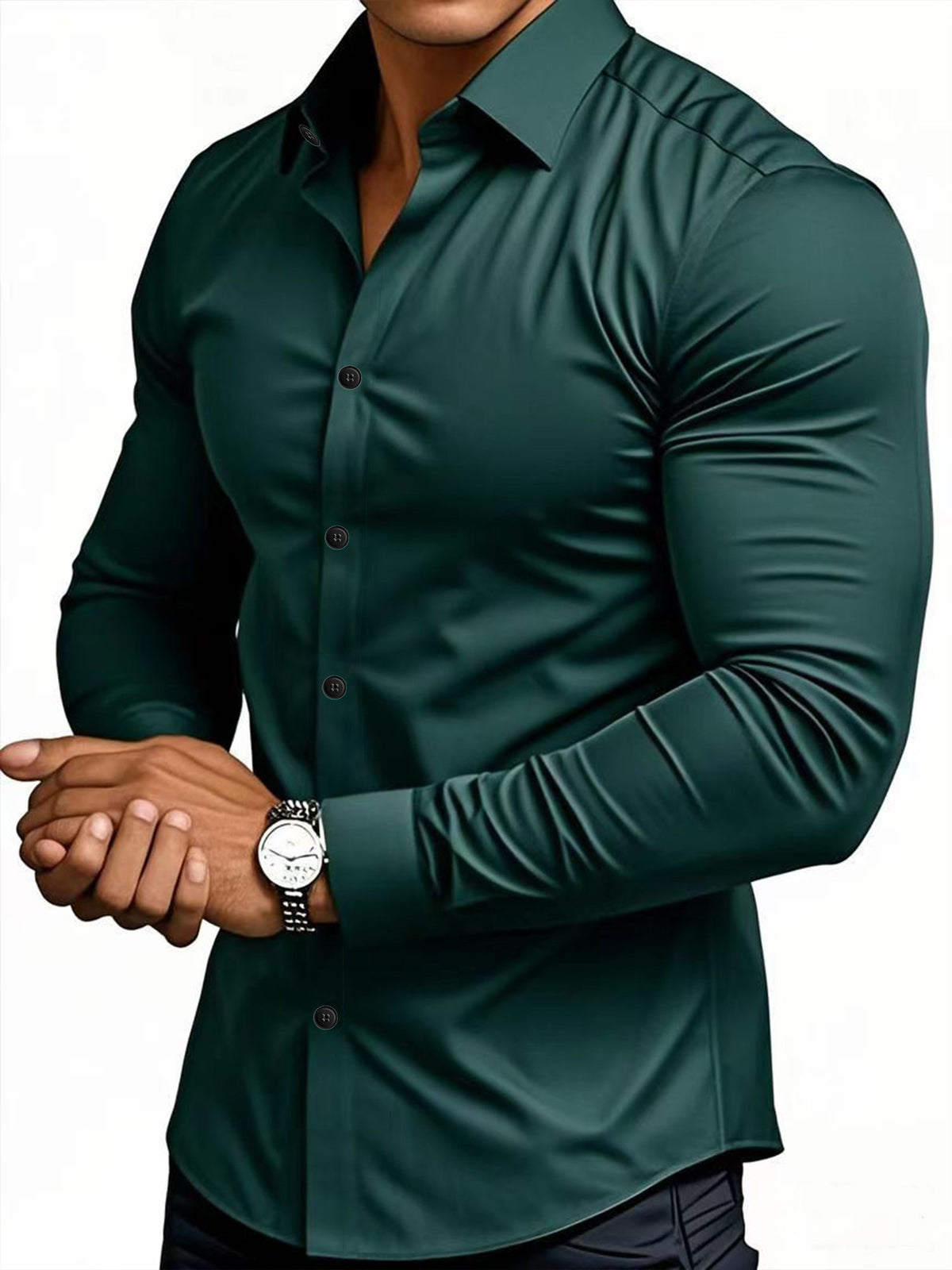 Men'S Long Sleeve Solid Color Shirt