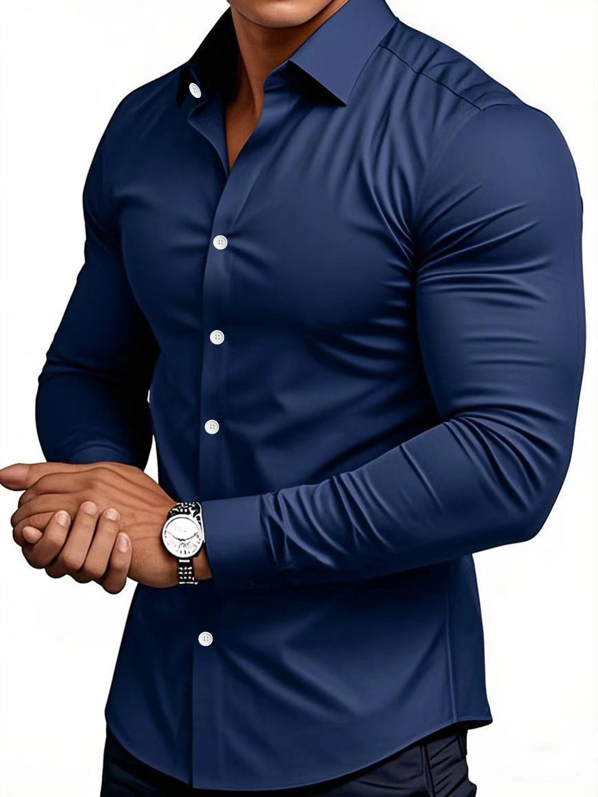 Men'S Long Sleeve Solid Color Shirt