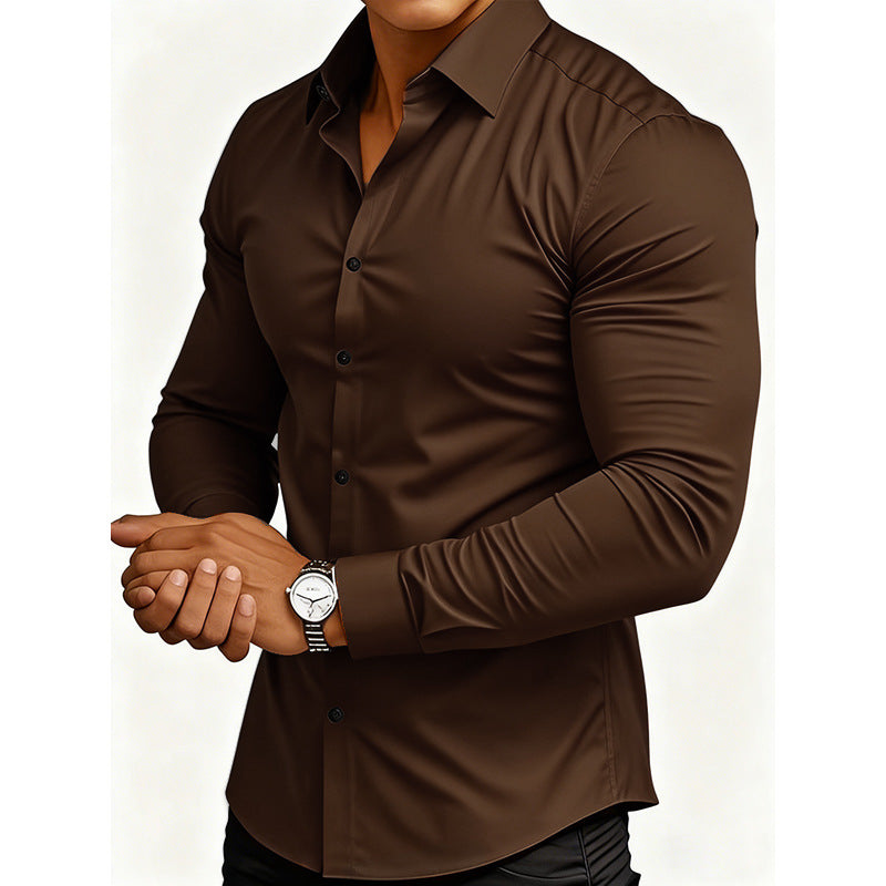 Men'S Long Sleeve Solid Color Shirt