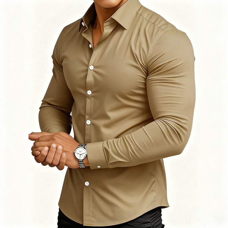 Men'S Long Sleeve Solid Color Shirt