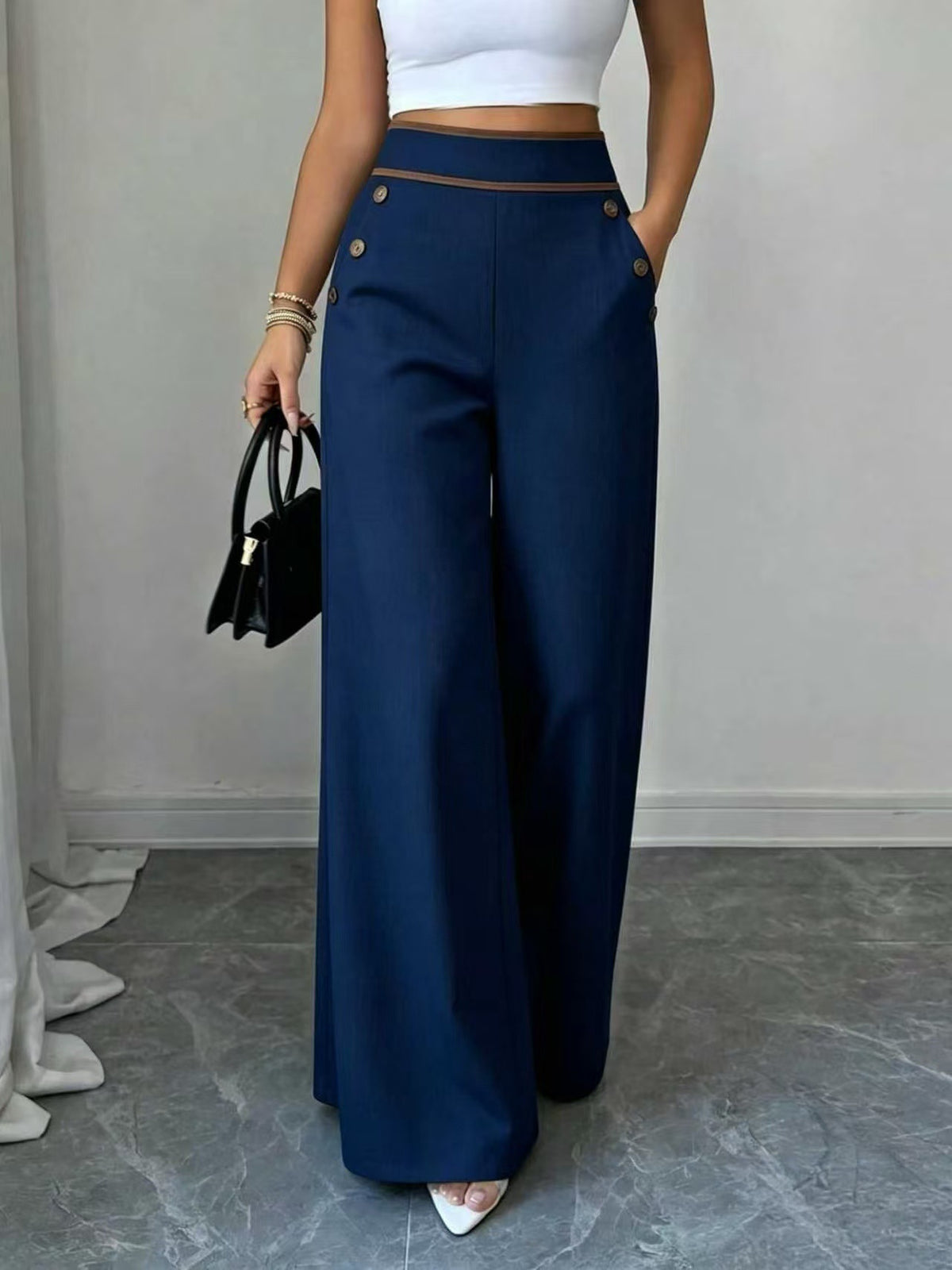 Women'S Button Wide-Leg Trousers