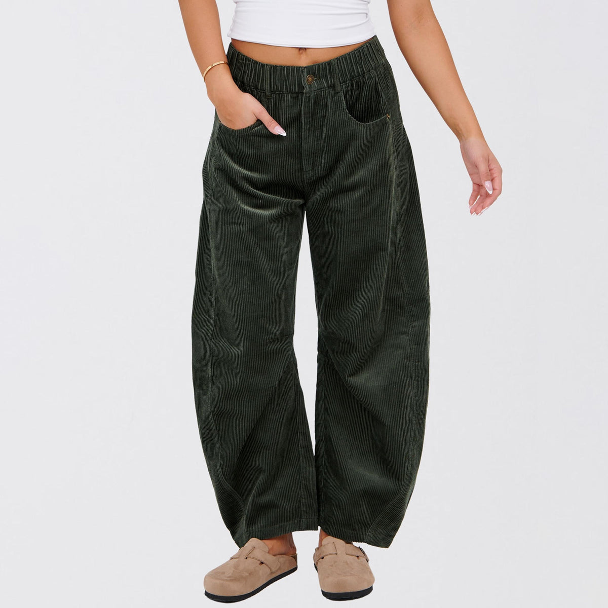 Solid Corduroy Straight Leg Pants