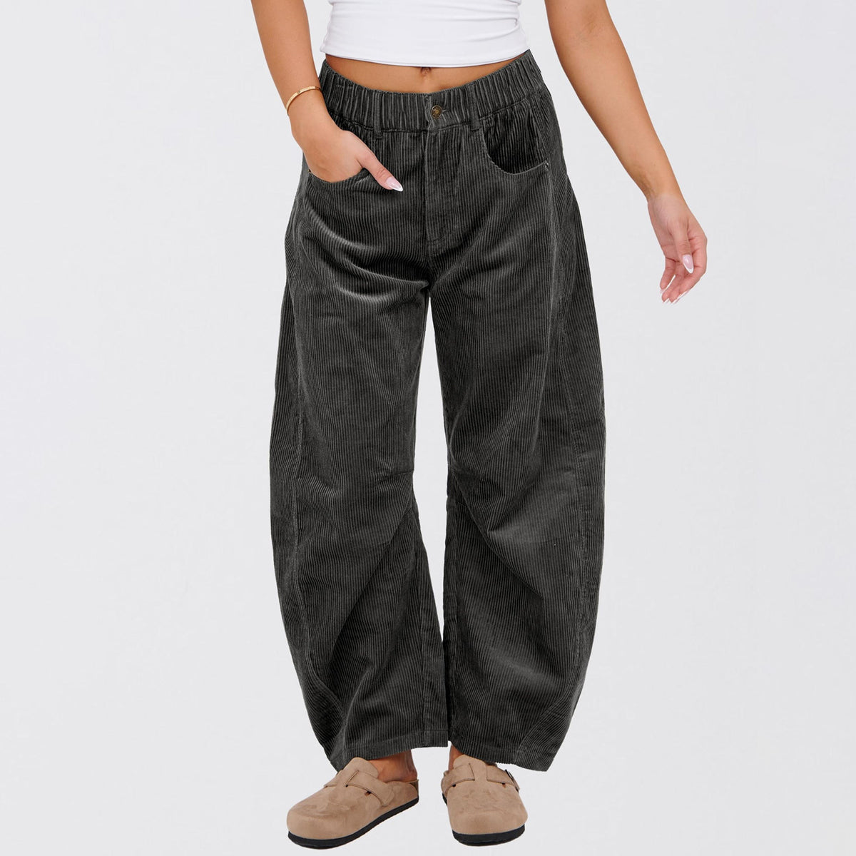 Solid Corduroy Straight Leg Pants