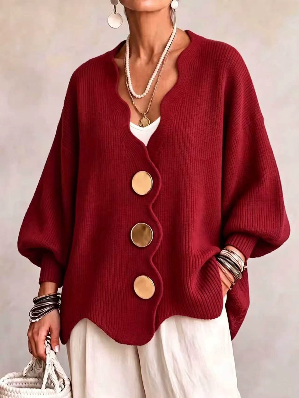 Women'S Solid Button Sweater