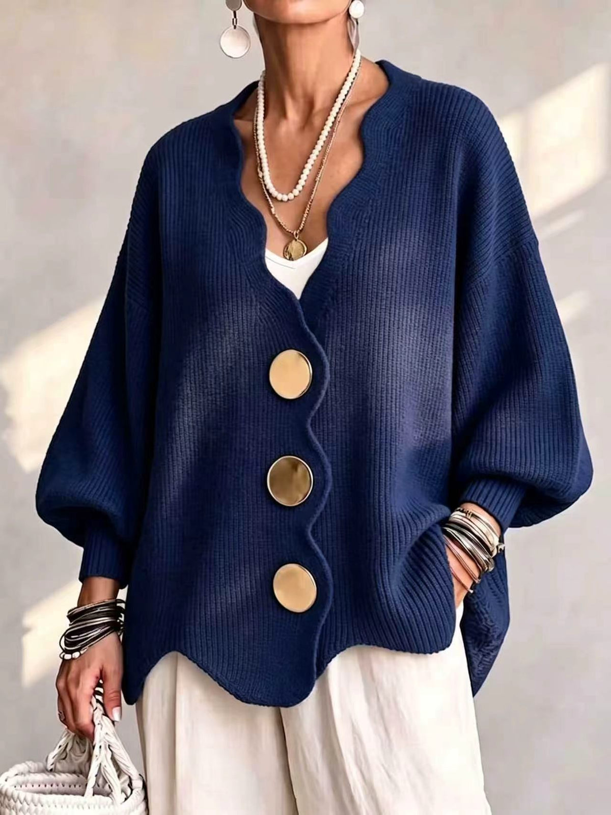 Women'S Solid Button Sweater