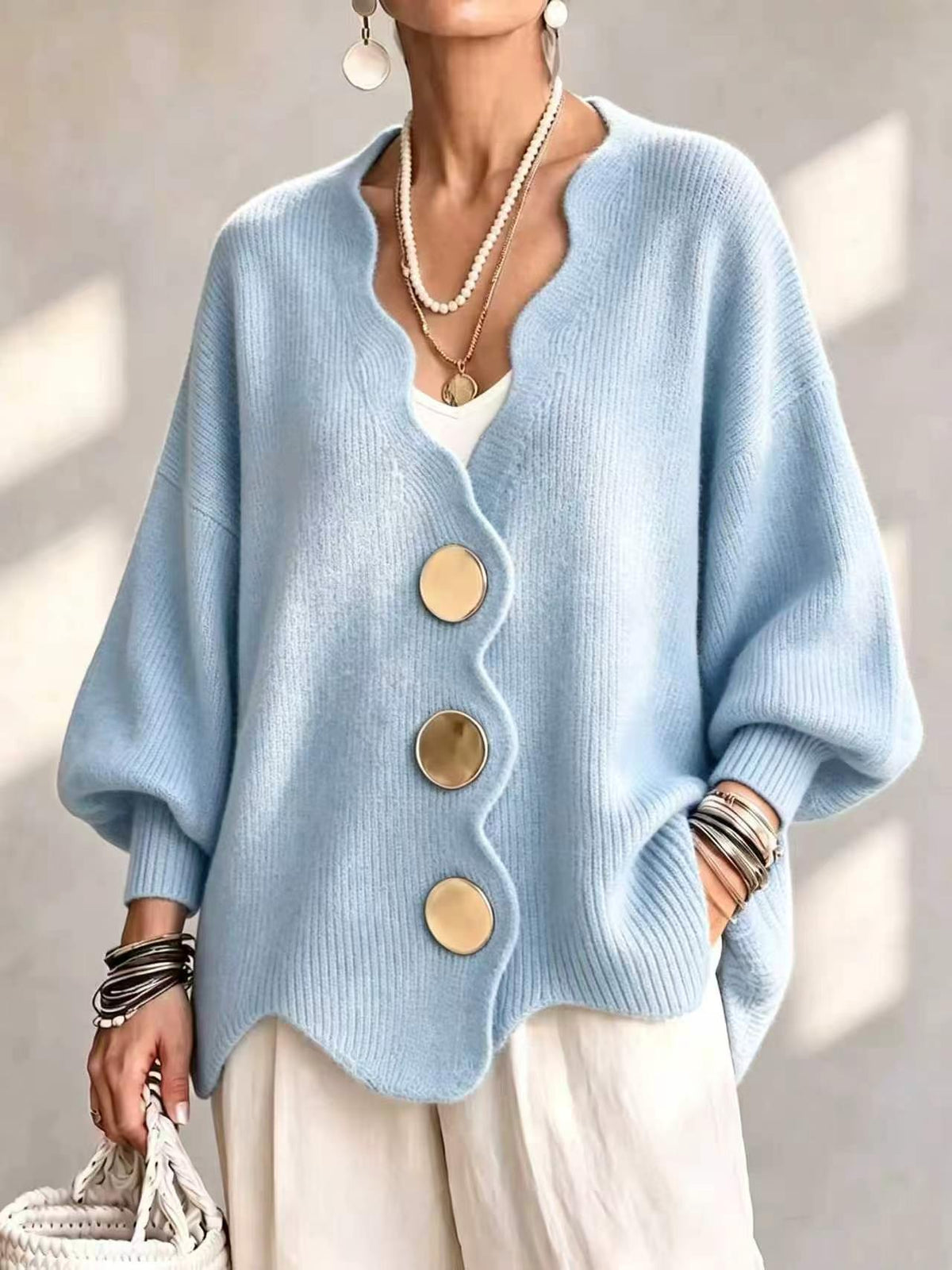 Women'S Solid Button Sweater
