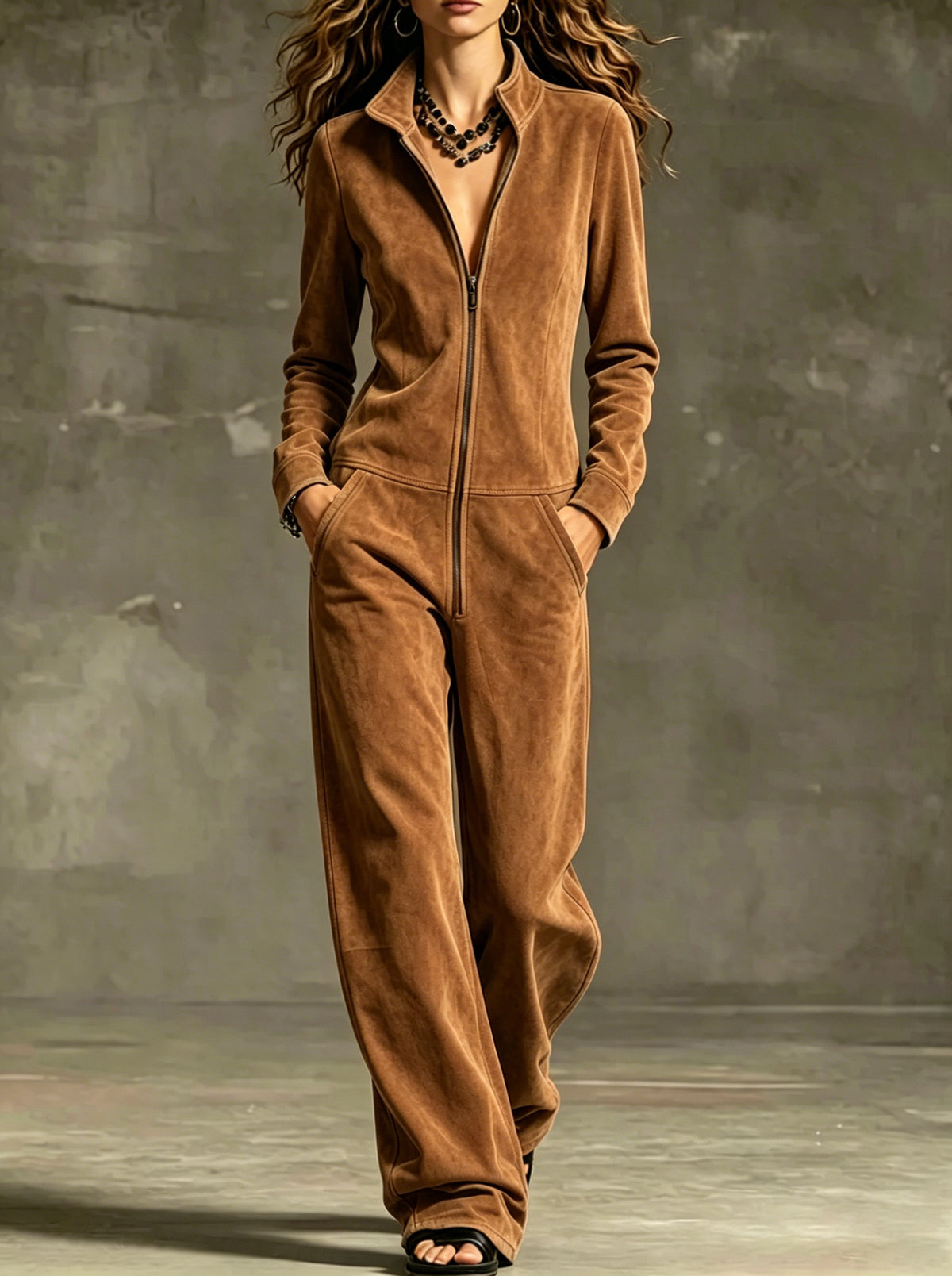 Stand-Collar Wide-Leg Jumpsuit