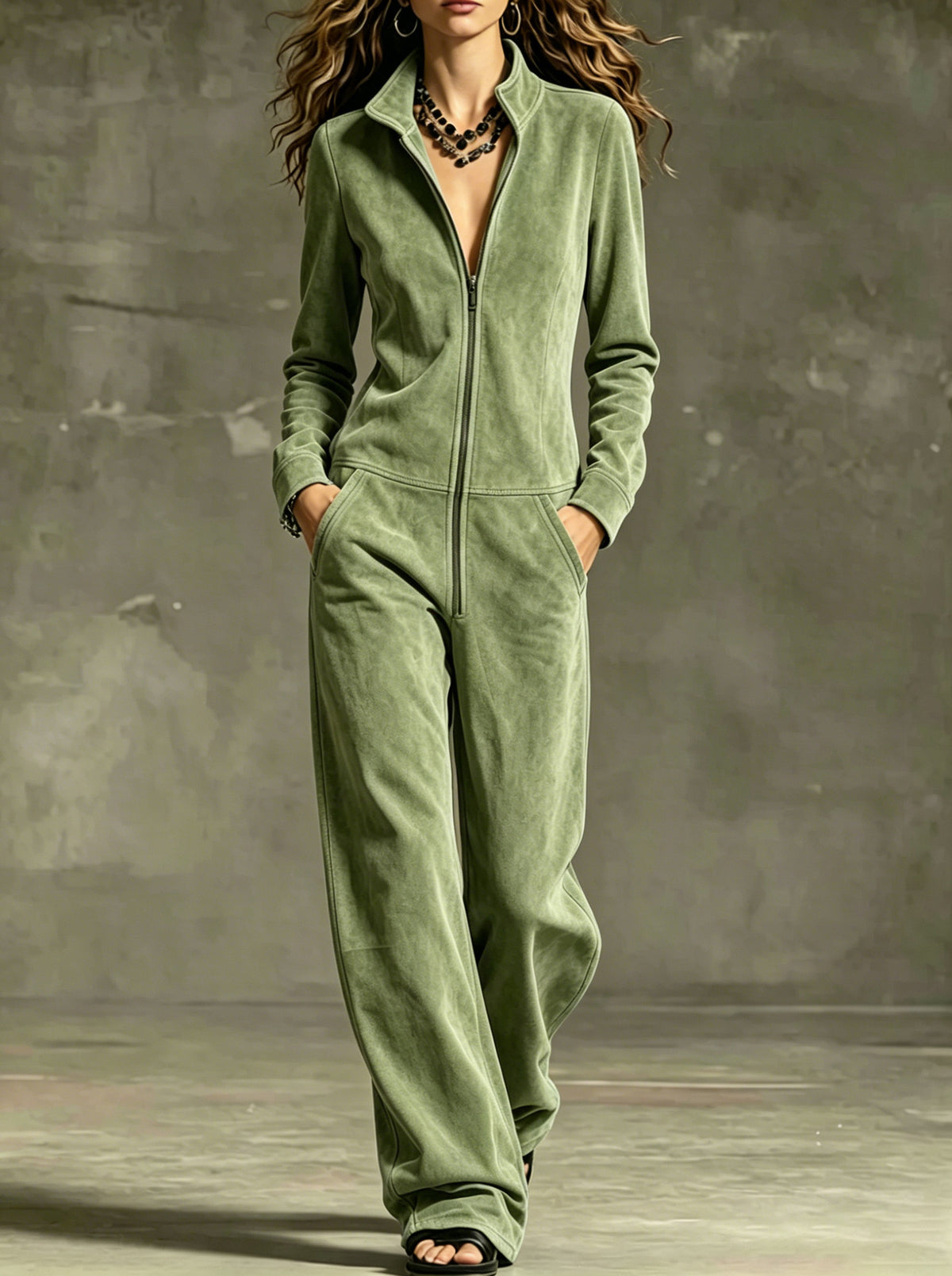 Stand-Collar Wide-Leg Jumpsuit