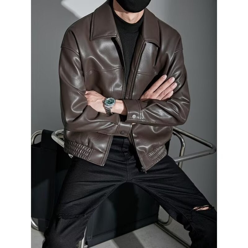Lightly Mature Lapel Leather Coat