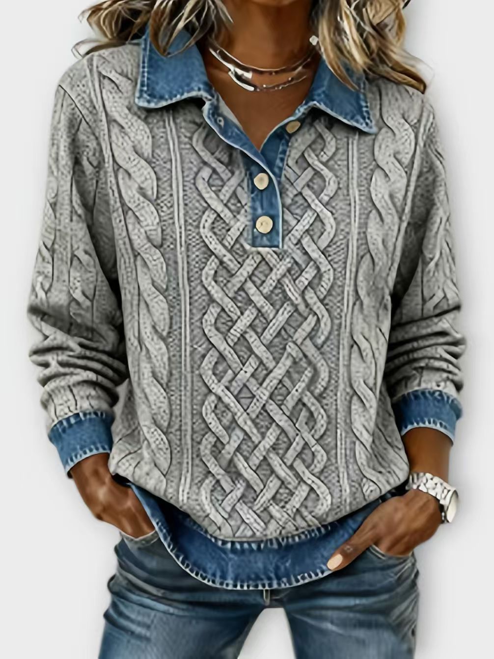 Women'S Loose-Fitting Lapel Sweater