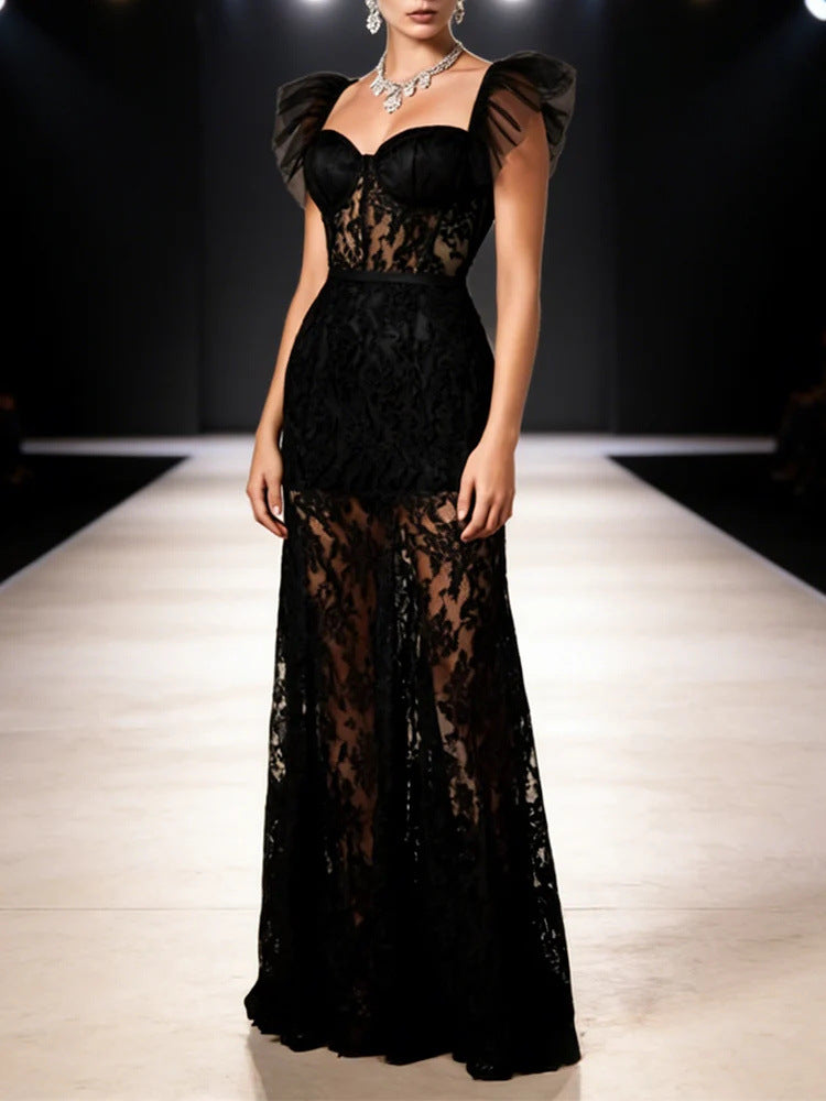 Square Collar Lace Toasting Dress