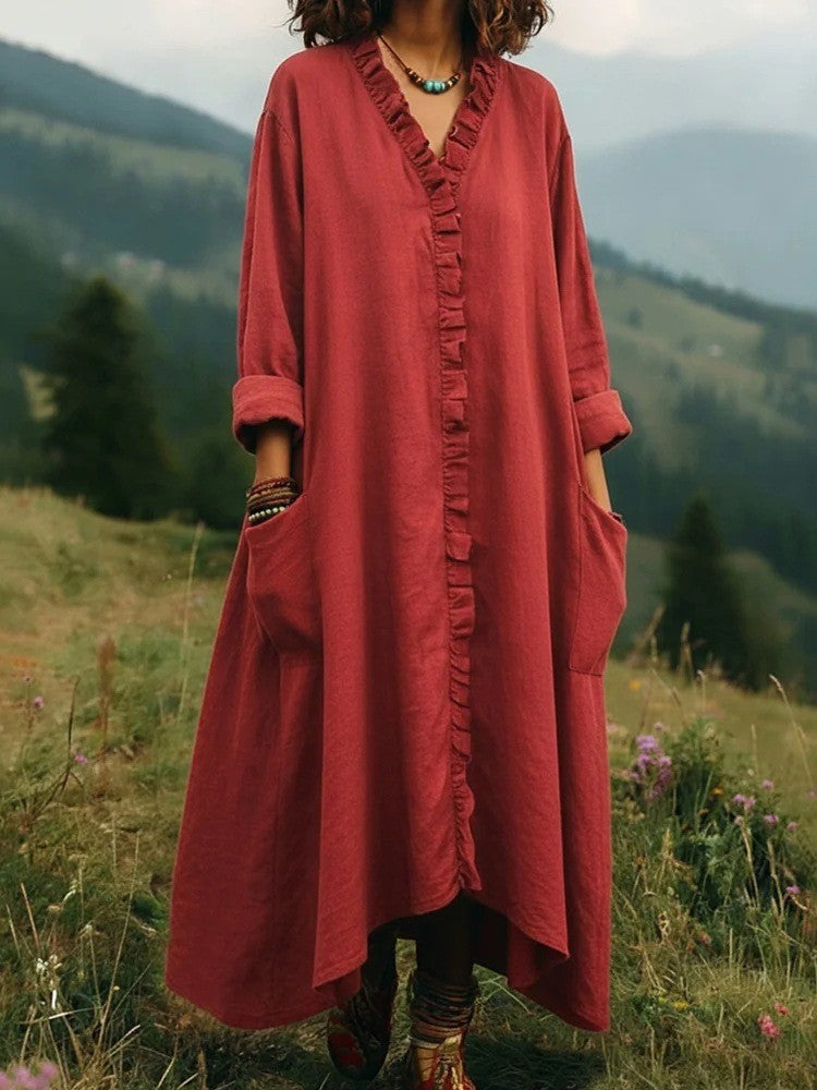 Loose Wood-Edge Long Dress