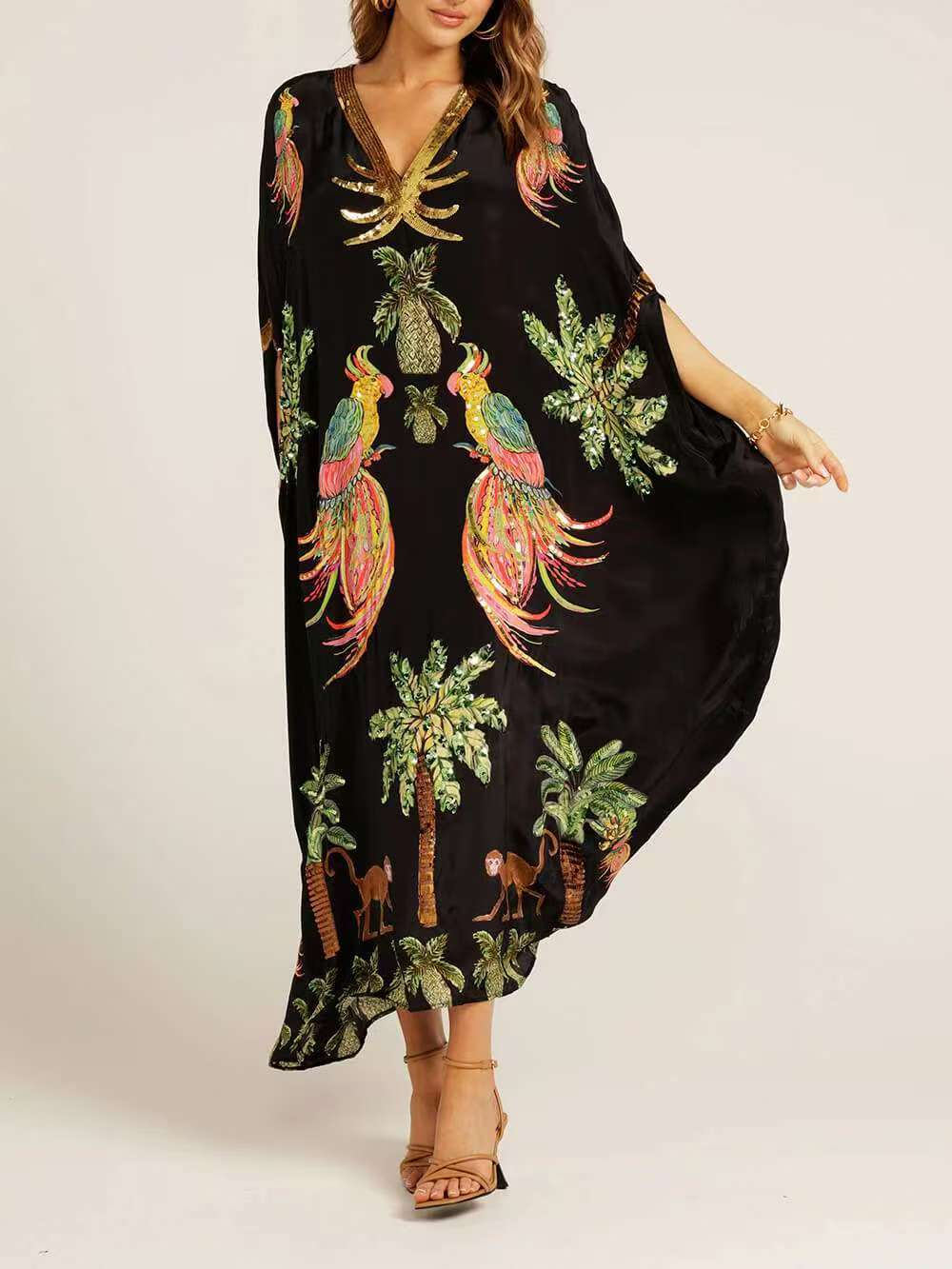 V-Neck Printed Loose Dress