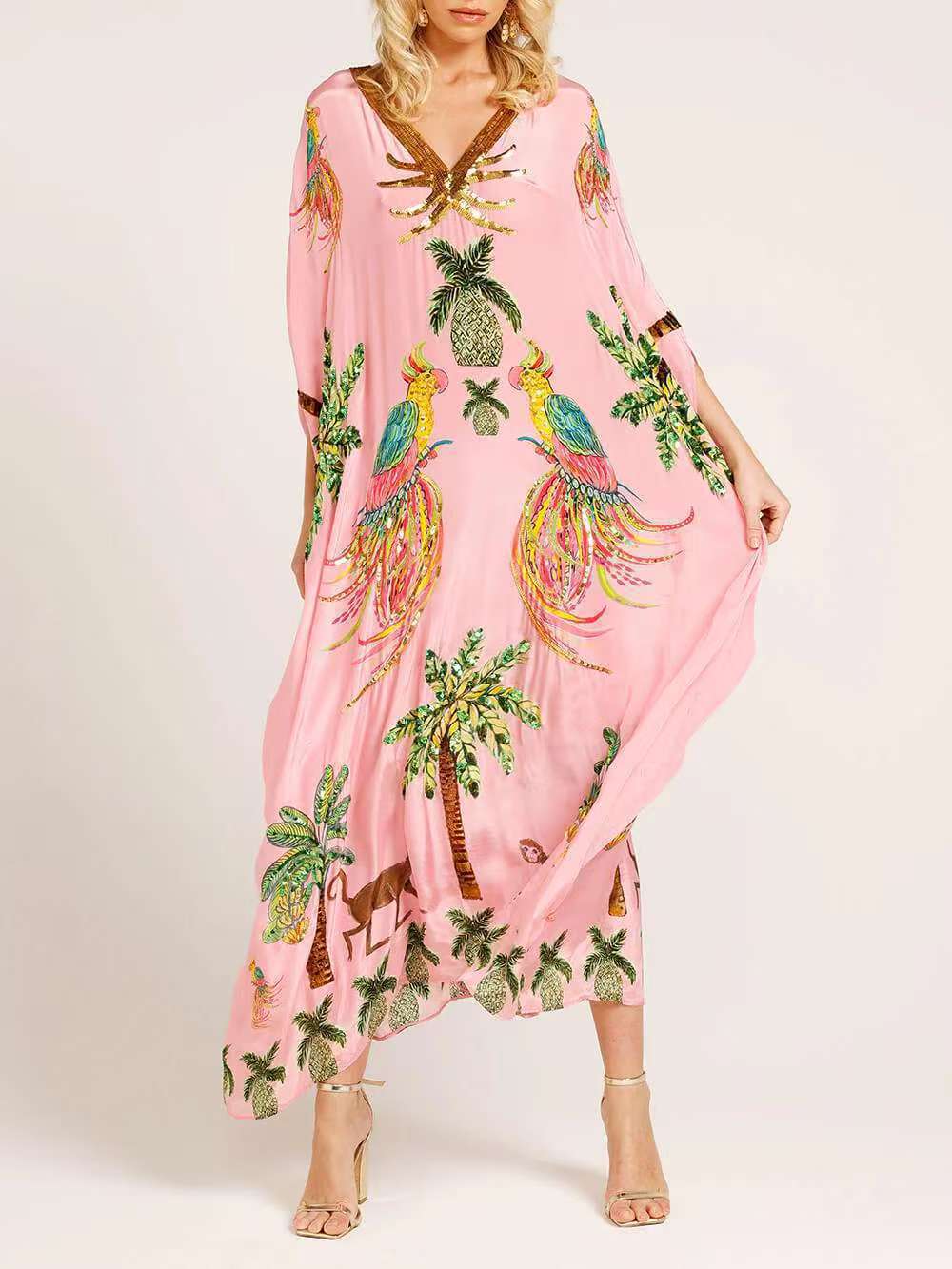 V-Neck Printed Loose Dress