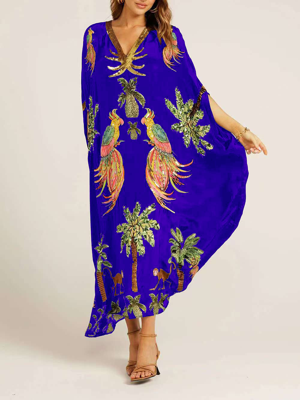 V-Neck Printed Loose Dress
