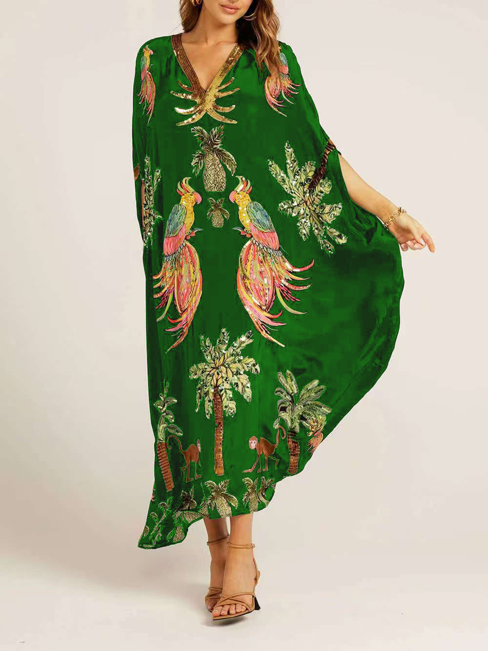 V-Neck Printed Loose Dress