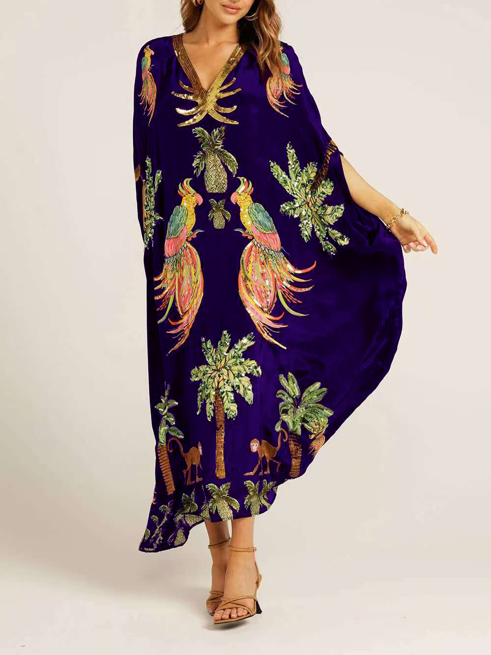 V-Neck Printed Loose Dress