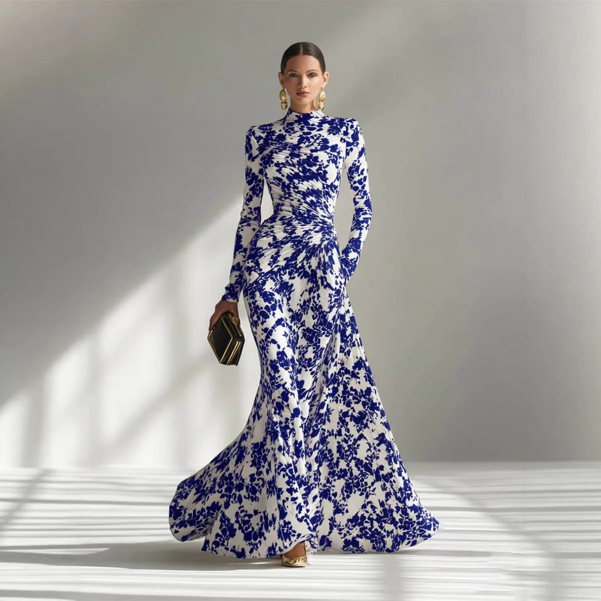 Printed Pleated Maxi Dress