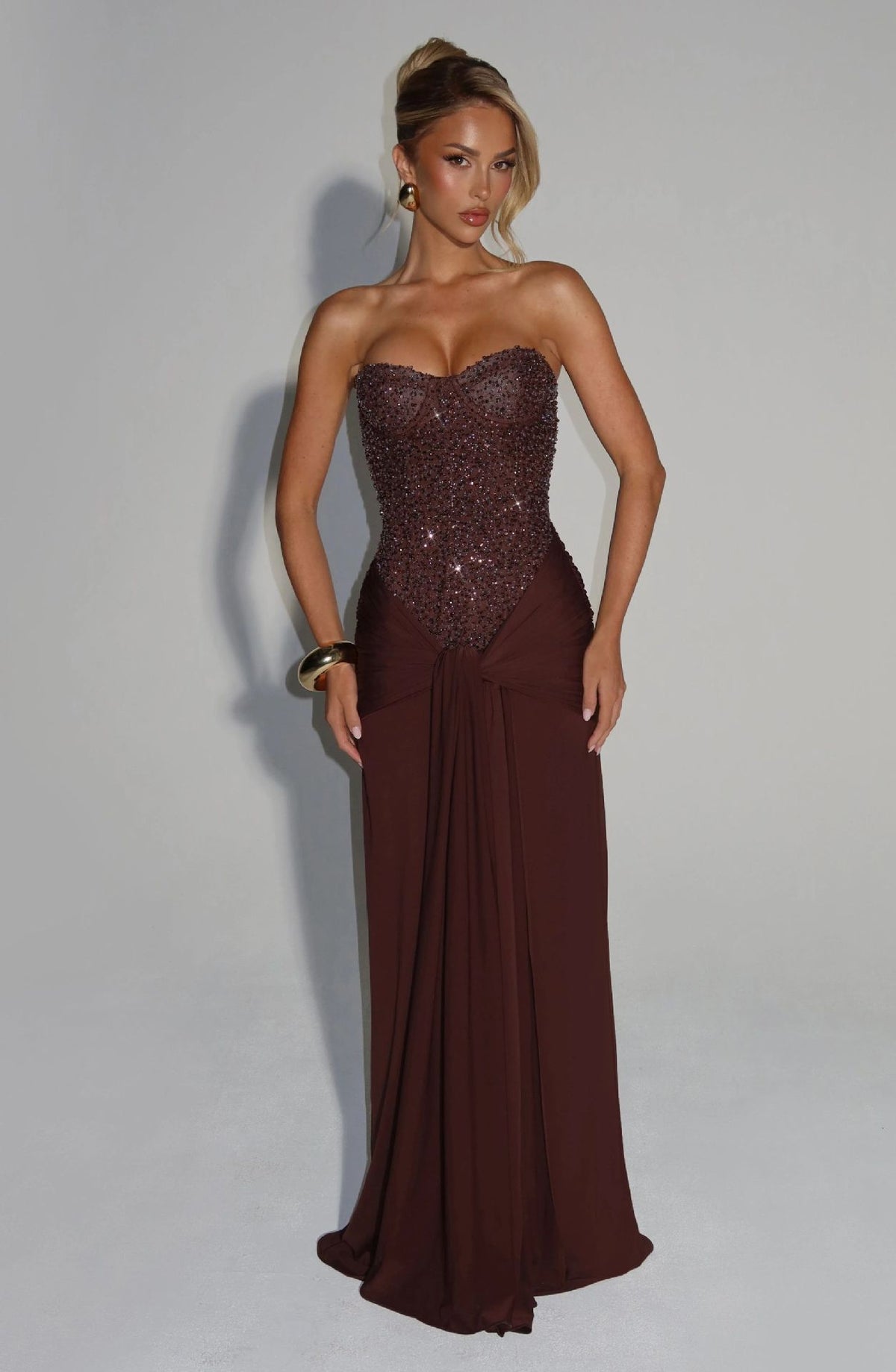 Long Strapless Evening Gown