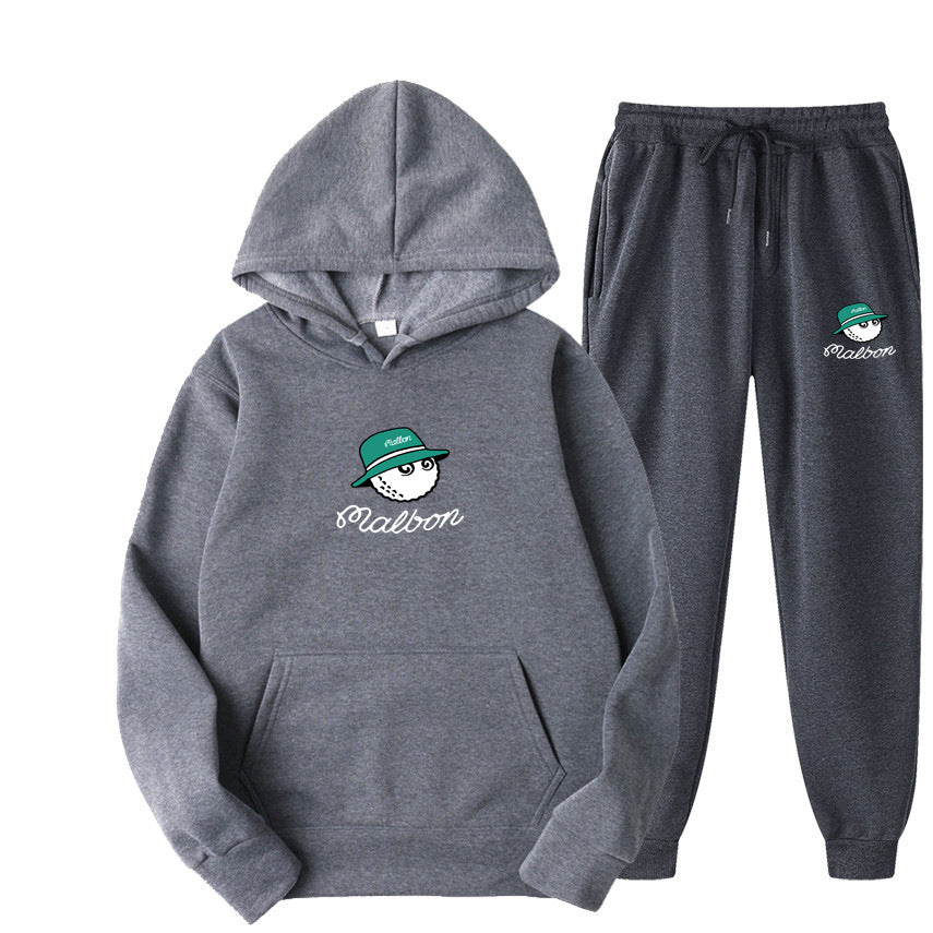Men Golf Casual Sport Fleece Lined Hooded Sweatshirt Tracksuit Set
