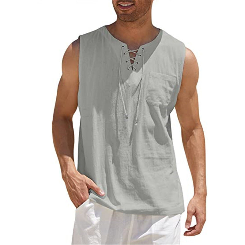 Men'S Sleeveless Lace-Up Shirt