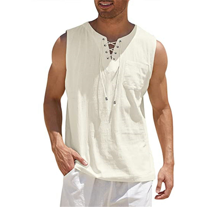 Men'S Sleeveless Lace-Up Shirt