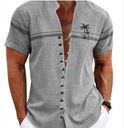 Men'S Stand Collar Short Sleeve Shirt
