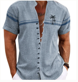 Men'S Stand Collar Short Sleeve Shirt
