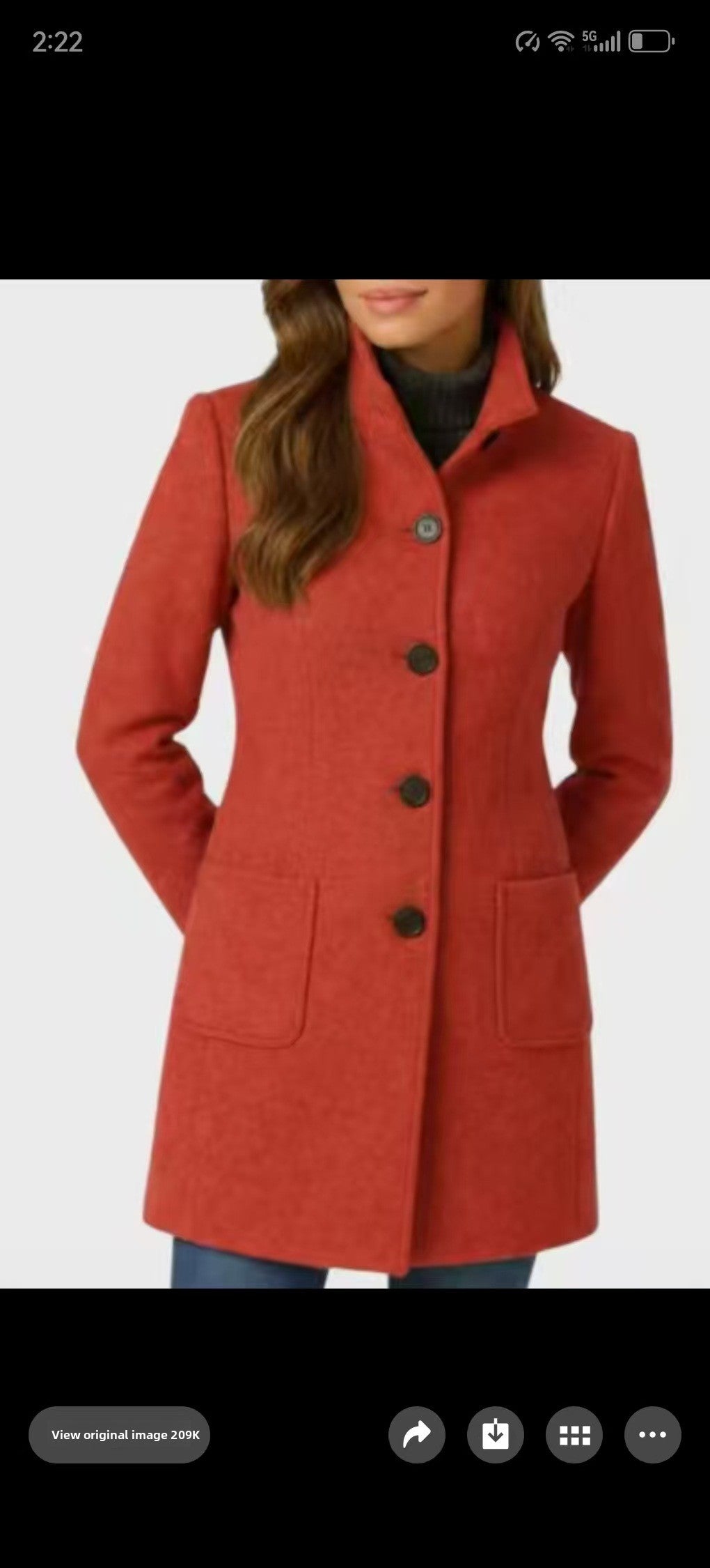 Solid Button-Collar Woolen Coat