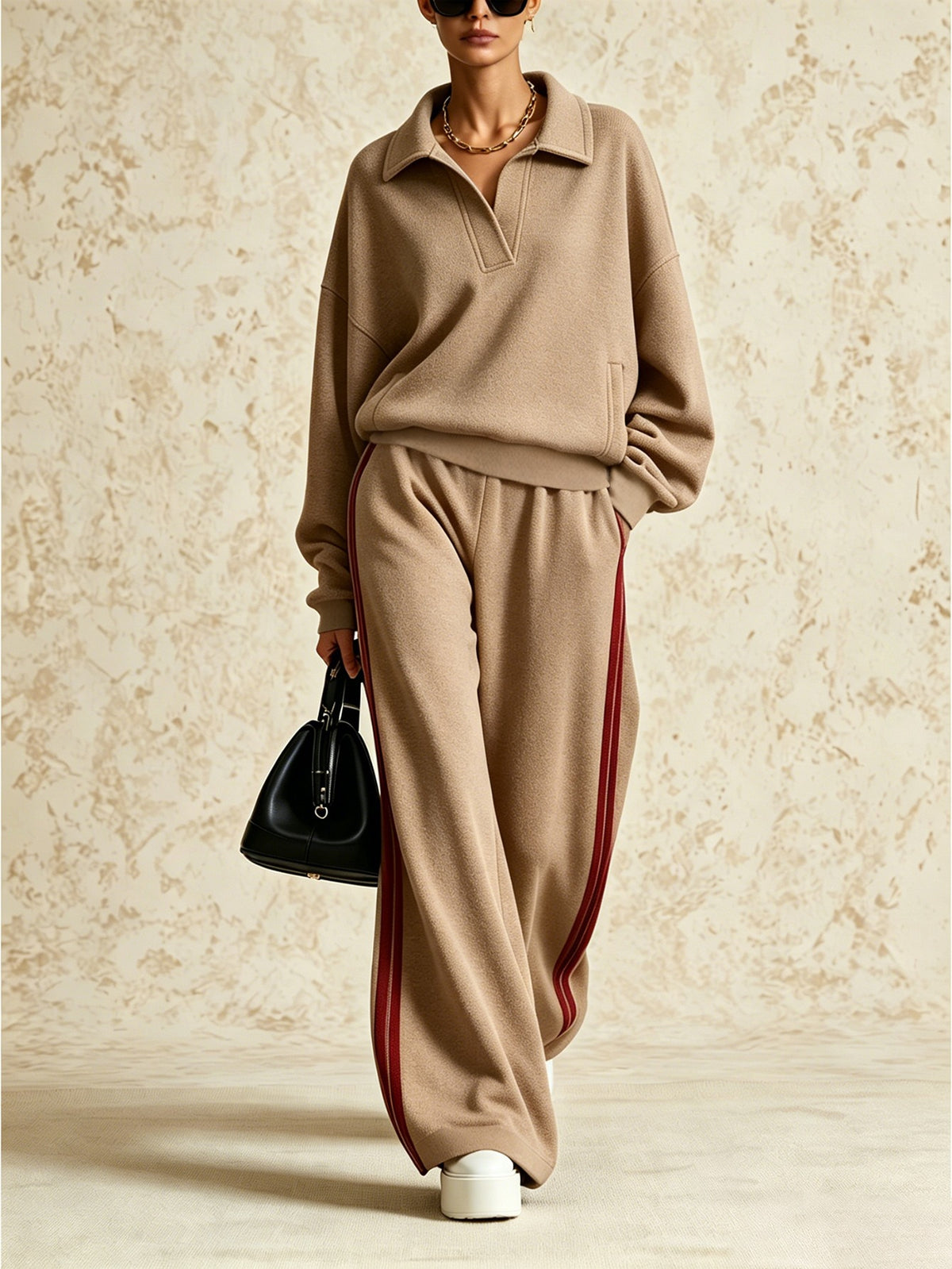 Contrast Wide Leg Pants Set