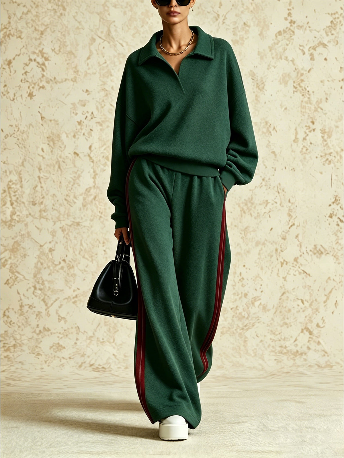 Contrast Wide Leg Pants Set