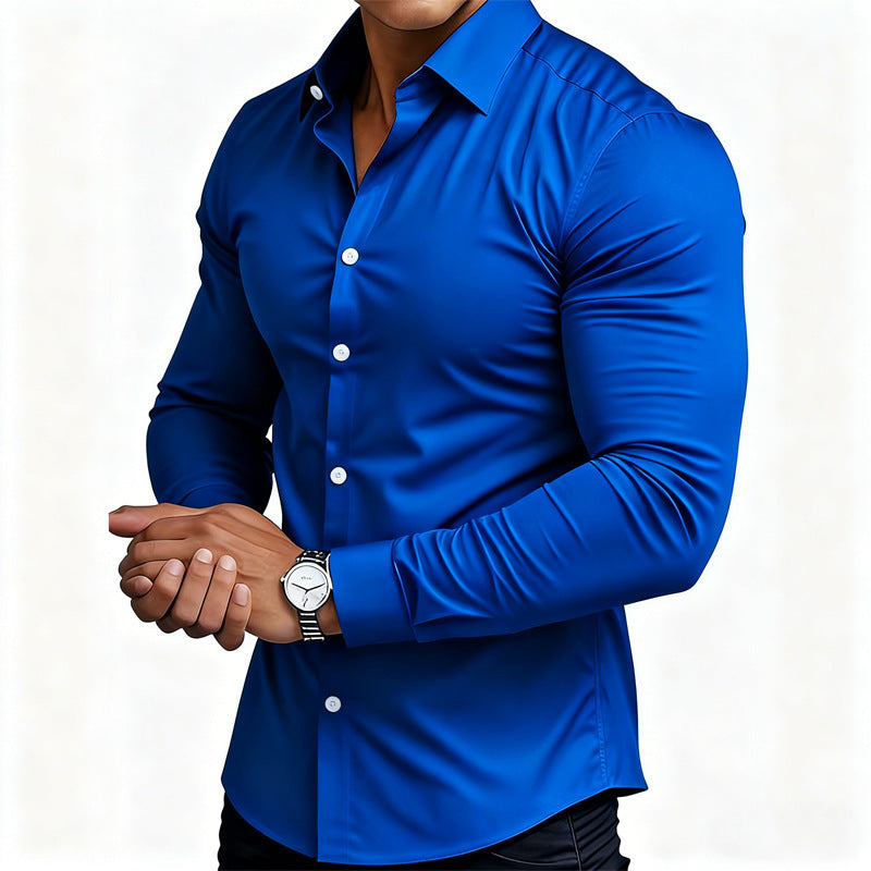 Men'S Long Sleeve Solid Color Shirt